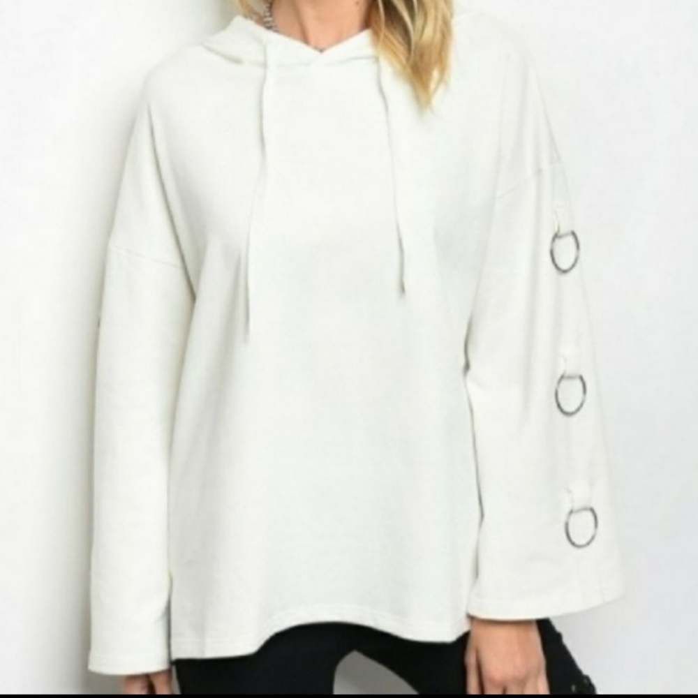 VERY J Bell Sleeve Hoodie Sweatshirt with Rings